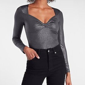 METALLIC TWIST FRONT THONG BODYSUIT